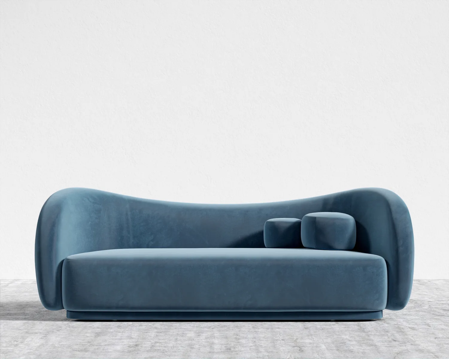 Original blue velvet sofa product photo on a plain background