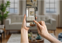 A customer viewing a product in their room using a phone