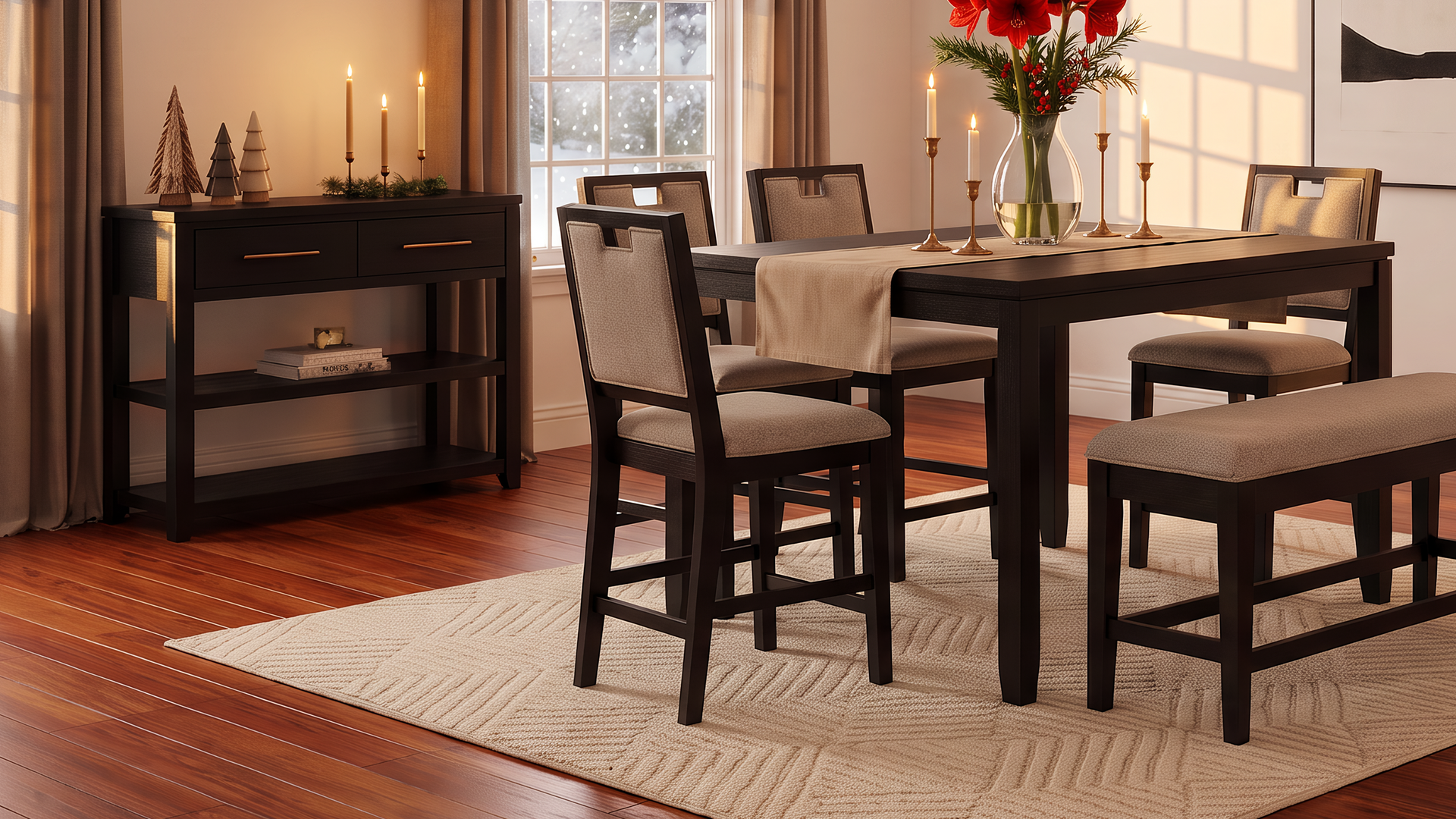 Reference image of a dining chair in a warm, sunlit room